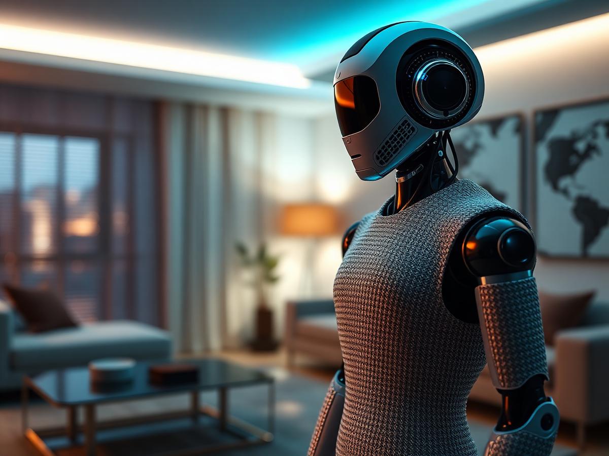 Humanoid domowy 1X NEO Beta w salonie mieszkania